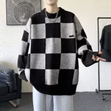 Шахматы, брендовый демисезонный свитер, трикотажный кардиган с круглым воротником, шерстяная куртка, оверсайз
