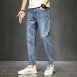 Демисезонные джинсы, эластичные трендовые штаны, коллекция 2021, свободный прямой крой, в корейском стиле, облегающий крой