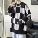 Шахматы, брендовый демисезонный свитер, трикотажный кардиган с круглым воротником, шерстяная куртка, оверсайз