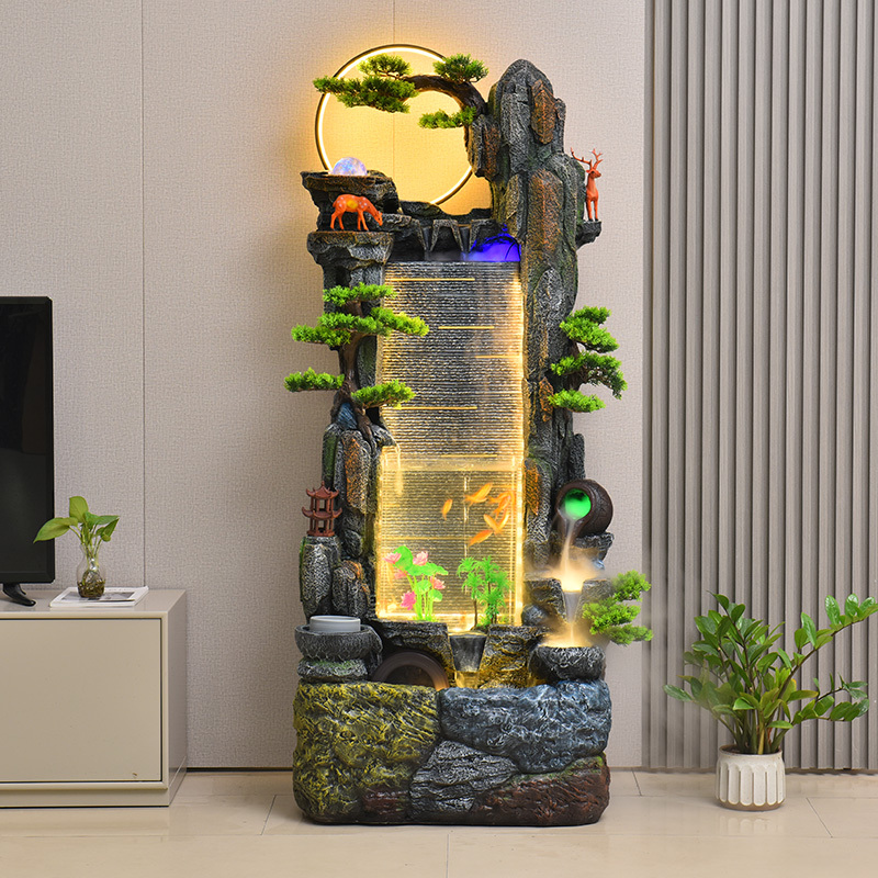 Artificial Rockery with Flowing Water Fountain, Water Feature for Living Room, Balcony, Office, Courtyard, Circulating Feng Shui Wheel, Humidifying, Housewarming, Wealth-Attracting Ornament