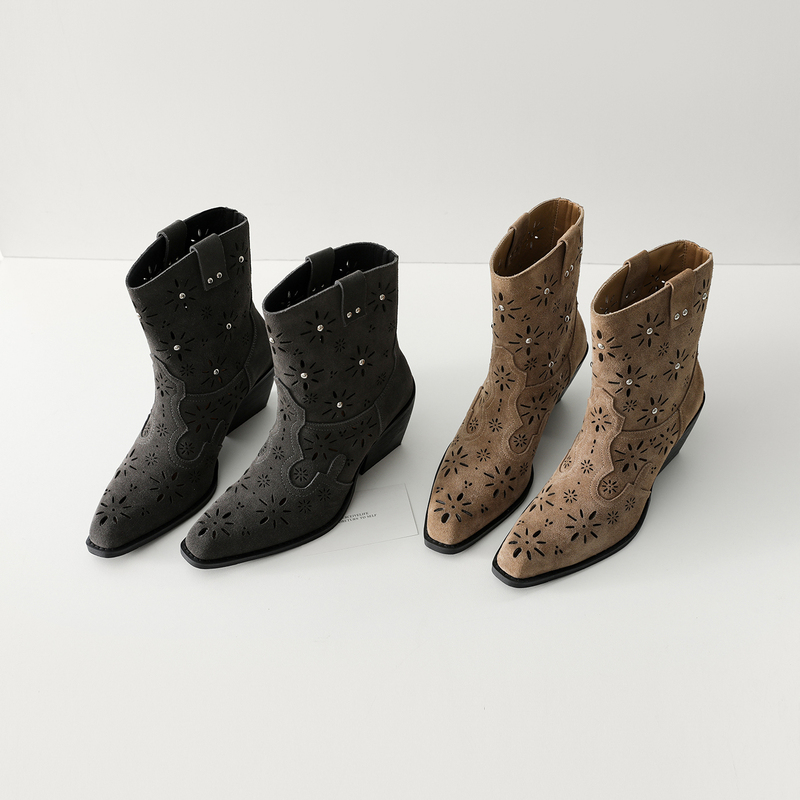 Jersey LAOSHU Western-Style Women's Summer Hollow-Out Chunky Heel Square Toe Suede Cowboy Boots High-Heeled Chelsea Boots Jersey LAOSHU Western-Style Women's Summer Hollow-Out Chunky Heel Square Toe Suede Cowboy Boots High-Heeled Chelsea Boots