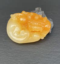  Yunnan natural jade Huanglong Jade Overlord Pixiu pendant necklace Chanterelle yellow old material hollow carving certificate