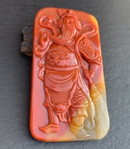 Authentic Yunnan Natural Yellow Dragon Jade Chicken Blood Red Guan Gong Pendant Pendant Necklace Wu Caishen Jingjing Carving Send Identification Certificate