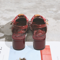 Small square head strap thick heel single shoes female 2021 new net red wild fairy mary jane medium heel bag sandals female