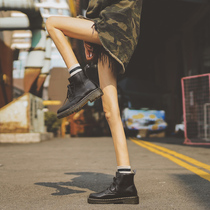 FXSO square lane Martin boots womens autumn British style 2021 new flat-bottomed soft-soled motorcycle all-match boots children