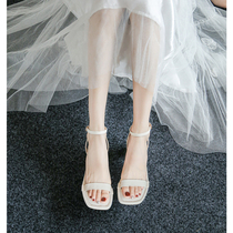 A word with sandals womens 2021 new summer thick heel fairy wind heel fashion all-match ins tide French high heels