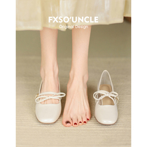 Genuine leather version FXSO square alley Antique Mary Rare Shoes Woman 2022 New butterfly knot coarse heel 100 lap single shoe