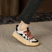 Genuine leather version FXSO square alley board shoes women 2022 spring autumn new lace parquet color sneakers fashion womens shoes