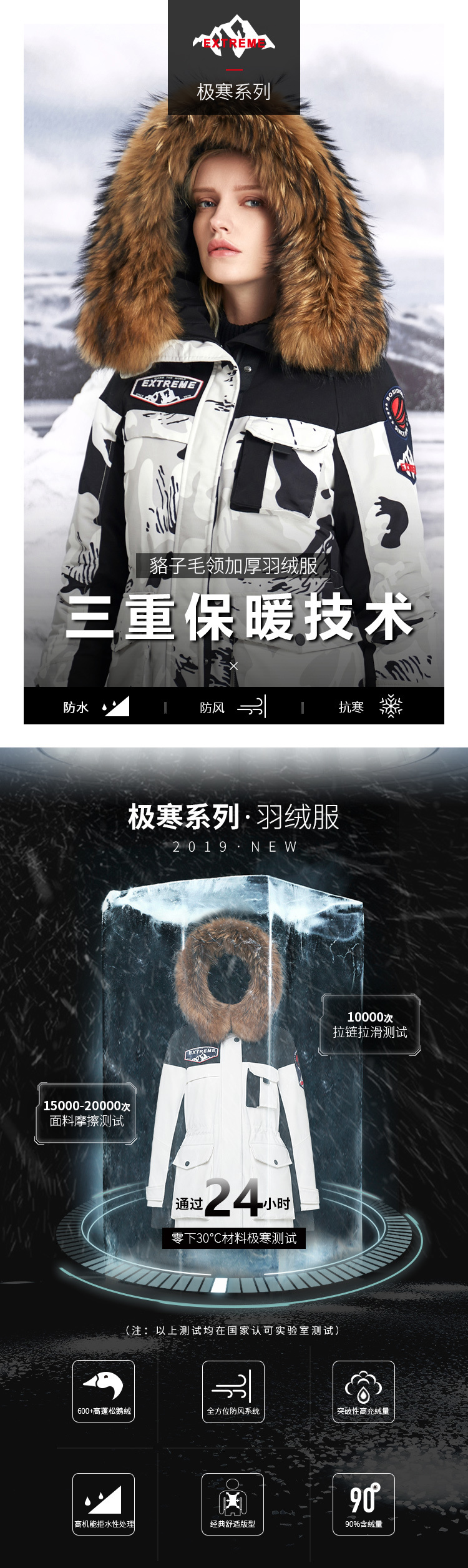 波司登 极寒系列 女工装连帽羽绒服 图1