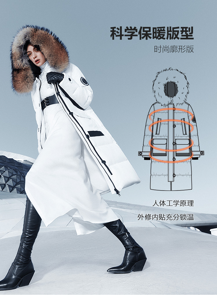 杨幂同款 波司登 极寒系列 貉子毛领 白鹅绒羽绒服 图5