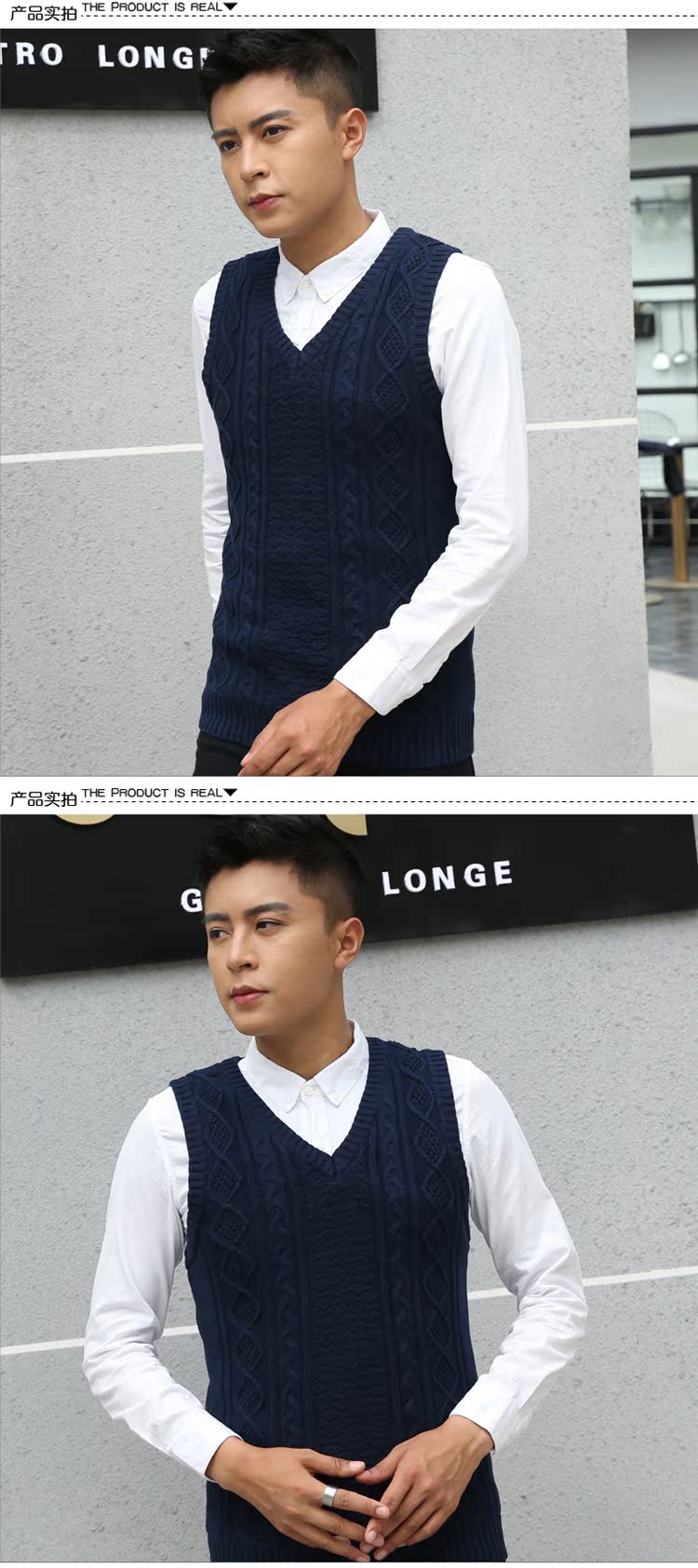 Áo len nam mùa thu đông cổ chữ V áo len cotton kinh doanh cộng với áo nhung dày tay áo vest nam áo thun ba lỗ