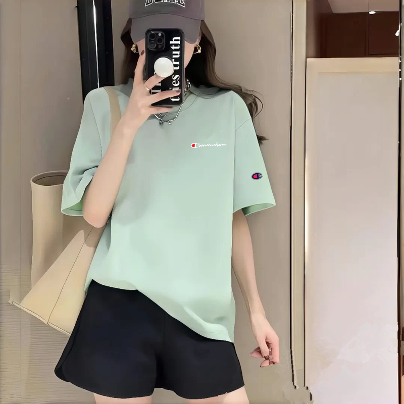 Champion Rainbow Short-Sleeve T-Shirt for Women, Summer Cool Mint Green, Brightening, Loose Fit, Pure Cotton Half-Sleeve Couple's Base Shirt for Men