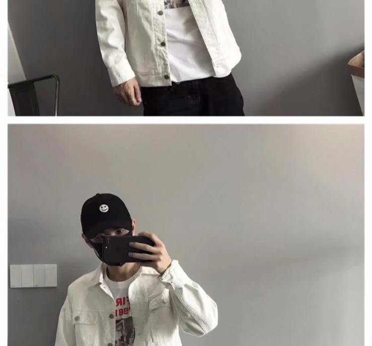 2019 xuân hè mới áo khoác denim trắng tinh khiết Phiên bản Hàn Quốc của đoạn ngắn tự tu luyện ve áo thủy triều quần jean giản dị - Cao bồi