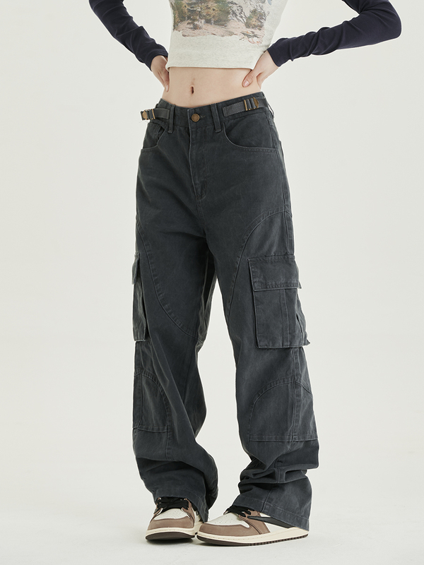 Stubborn Life Cargo Pants for Men and Women, American Retro High Street Belt Casual Pants, Straight-Leg Pants, Loose Pants