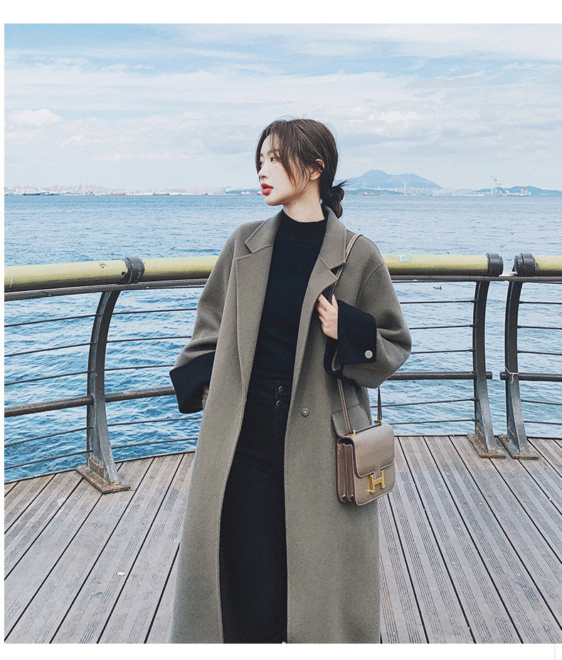 Демисезонное длинное шерстяное пальто, куртка, в корейском стиле, изысканный стиль, длина макси для возраста 