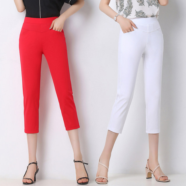 High-waisted cropped pants for women, thin section 2024 summer straight pants for women, elastic slimming, middle-aged and elderly casual pants, mother's women's pants