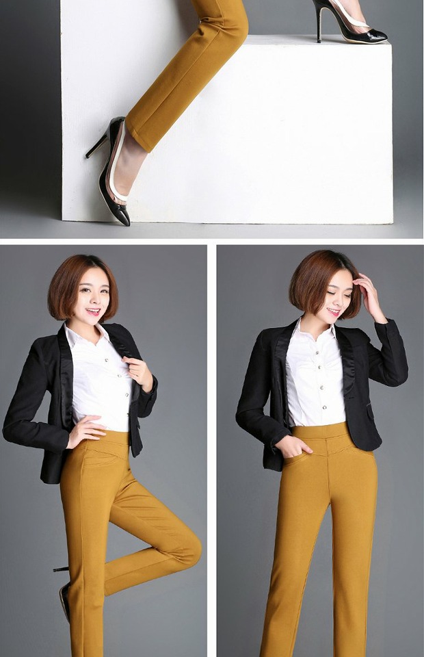 Mùa xuân 2018 quần thun eo cao cạp cao co giãn nhỏ quần thẳng cỡ lớn quần trung niên giản dị quần mẹ áo lẻ trung niên
