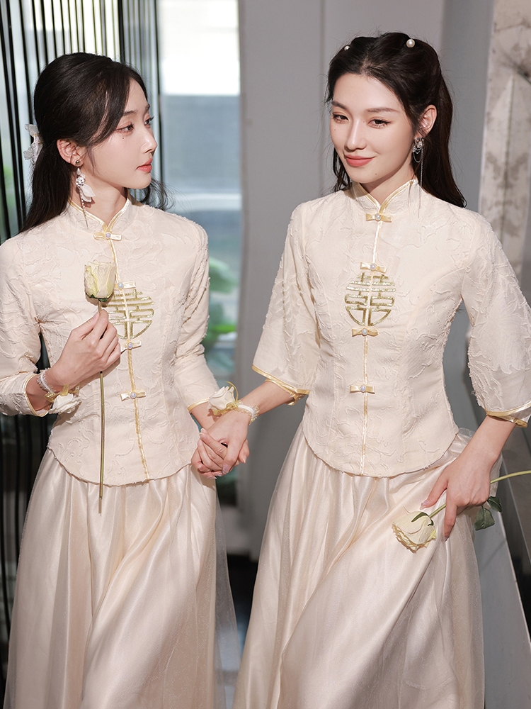 Chinese style champagne bridesmaids 2023 new qipao sisters group Lean High Grade Show and Chinese Wind Retro-Taobao