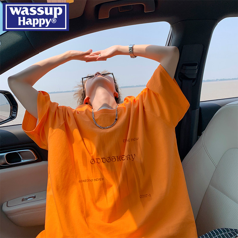 wassup/ счастливая мужская футболка для мальчиков, летняя тонкая модная брендовая пара с короткими рукавами в американском стиле, повседневные футболки с пятью Изображение 1