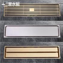 Submarine Floor Drain Extended Bathroom Long Strip Shower Copper Fine Odor Resistant Rectangle Large Volume Floor Drain Gold