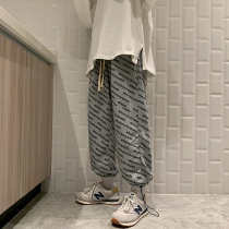 Spring Autumn Season Broadlegged Pants Male Korean version Trend ins Tide Cards Casual Bouquet Sport Pants Loose straight drum Fried Street Sweatpants