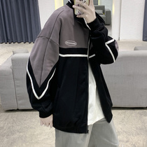 Autumn academic style collar coat men's loose hip-hop trend Joker sports coat Hong Kong style ins ruffian handsome jacket