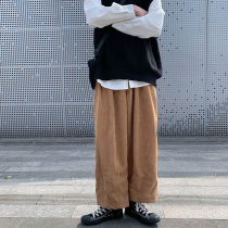 Port Wind Day Ins trend retro vintage 100 lap light core suede boys wide leg pants Korean version handsome loose casual long pants