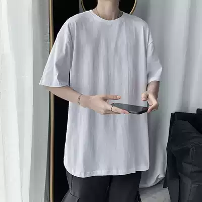 Hong Kong wind ins Super Fire summer short sleeve T-shirt men's Tide brand trend loose hip hop Joker Harajuku style solid color Half sleeve