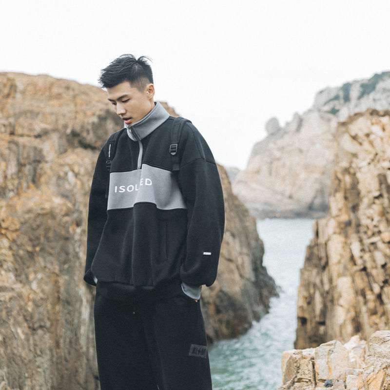 Semi-zip sweater men autumn and winter new plug thicker handsome jacket student coat fashion trend stereo