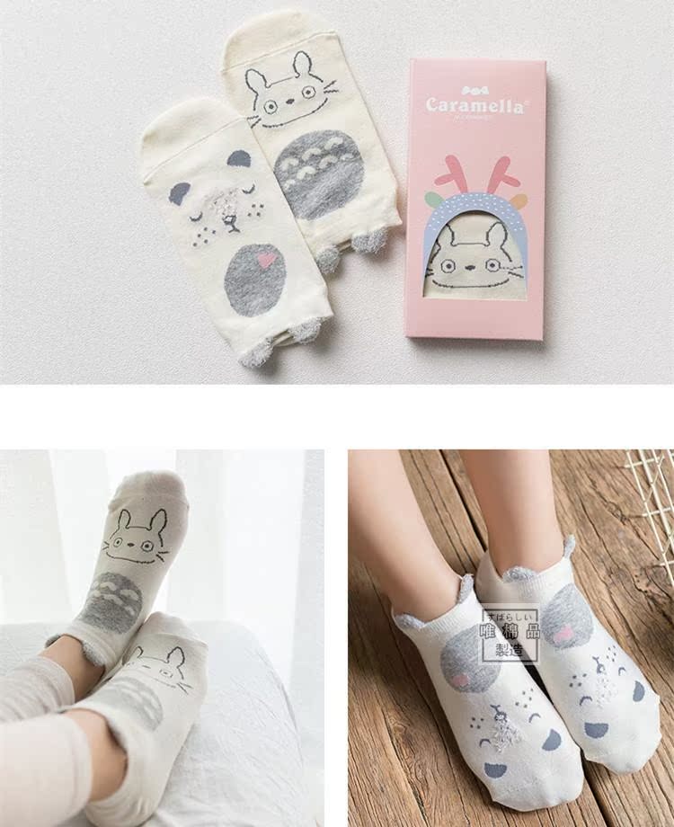 Mùa xuân và mùa hè mới 2 đôi tất nữ thuyền quà tặng hộp phim hoạt hình động vật ba chiều dễ thương AB đôi vớ cotton vớ nữ vớ tất nike cao cổ