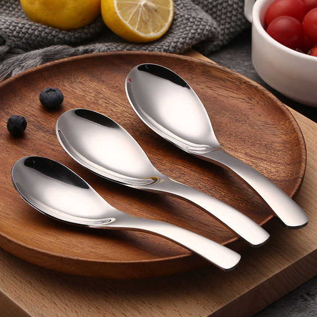 304 stainless steel spoon Creative long handle spoon Children's tableware spoon Meal spoon thickened eating spoon round soup more