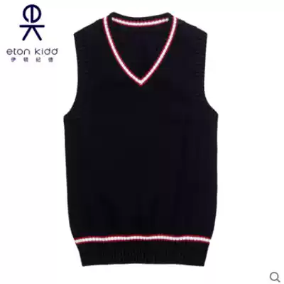 Eaton Gide school uniform spring and autumn children's suit vest for men and women, navy blue cotton knitted waistcoat 09B107