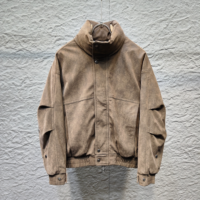 Dipin Trendy Winter down Jacket with Leather Finish, Stylish and High-End, Stand-Up Collar Workwear Jacket, 90% White Duck Down, Warm and Windproof