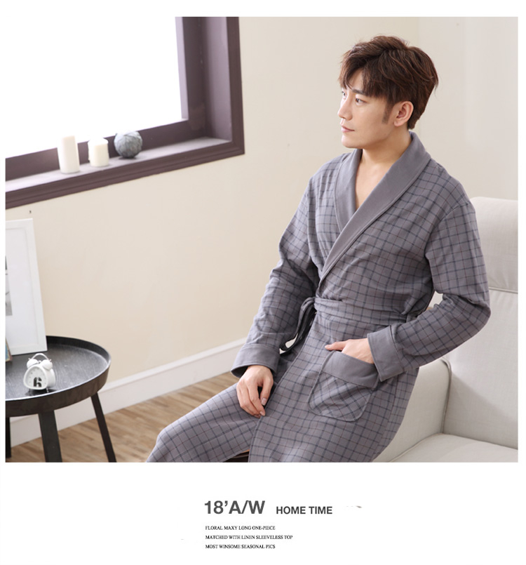 Áo choàng tắm nam mùa xuân cotton dài tay đồ ngủ một mảnh nam mùa xuân và mùa thu nam dài áo choàng cotton mùa đông đồ ngủ trẻ em