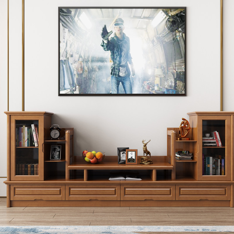 Modern Chinese TV cabinet Composition solid wood living room TV cabinet furniture minimalist solid wood ground cabinet containing cabinet