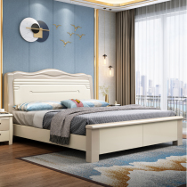 Solid wood bed new 1 8 m double master bedroom modern simple 1 5 white pastoral princess bed high Box storage bed
