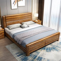 New Ugyen Wood Wood Bed 1 8 meters new double light luxury furnished modern 1 5 Chinese high box chu wu chuang nuptial bed