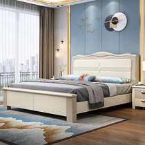 Modern minimalist solid wood bed 1 8 m double Master Bedroom 1 5 m new white pastoral princess bed high Box storage bed