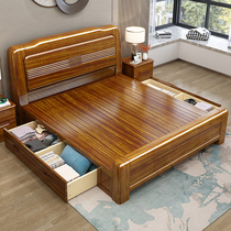 Chinese style ebony wood solid wood bed full solid wood storage bed master bedroom modern wedding bed 1 8 meters 1 5 meters high box double bed