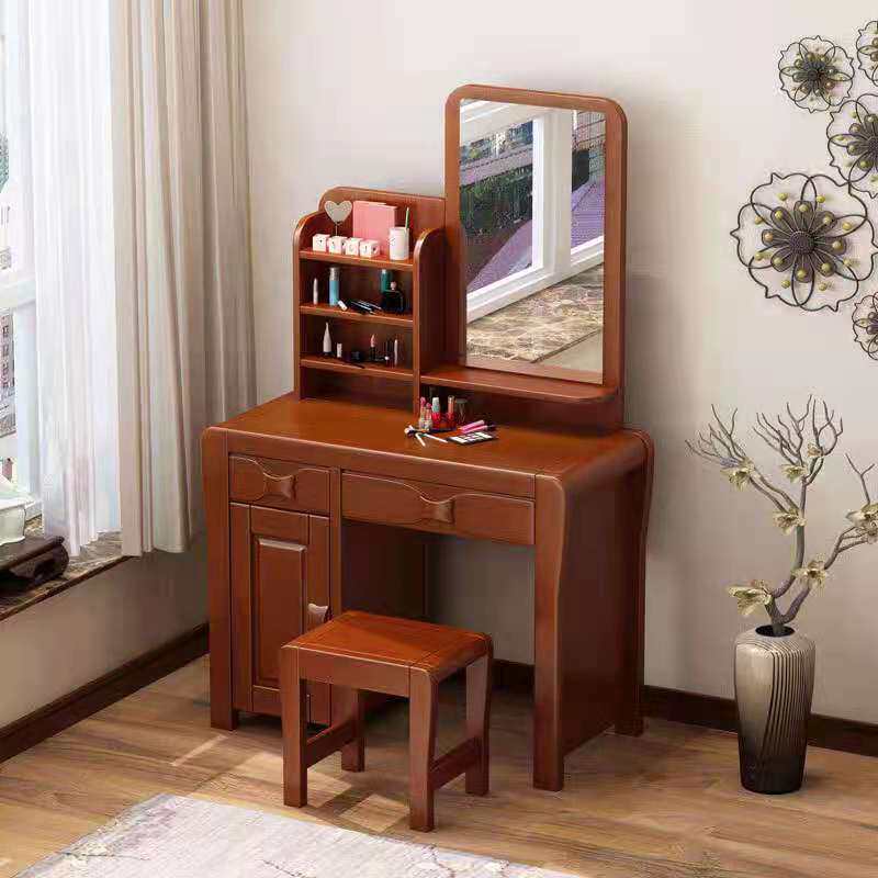 Modern Chinese solid wood Makeup Bench bedroom Carved Flower Log Assembles Furniture Multifunction Home Full Solid Wood Makeup Table