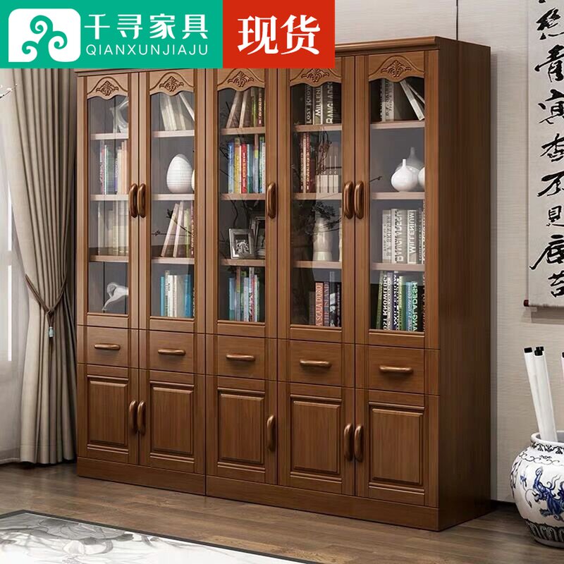Solid wood bookcase Two doors three doors Six doors bookcase bookcase storage cabinet with glass door bookcase Oak free combination