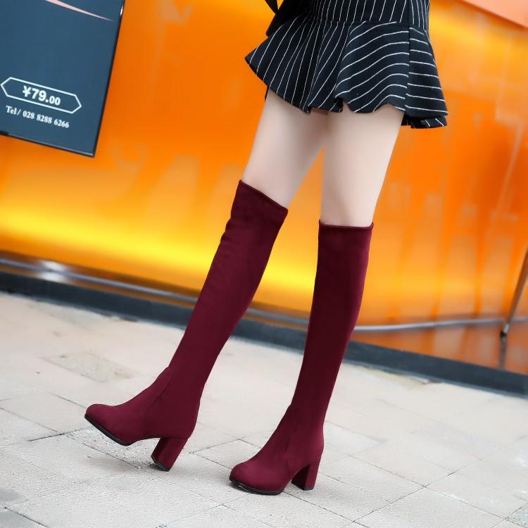 New Round-Toe Over-The-Knee Boots for Women, Mid-Heel Red Long Boots, Thick Heel, Versatile, Elastic, Large and Small Sizes, Slimming Boots for Women New Round-Toe Over-The-Knee Boots for Women, Mid-Heel Red Long Boots, Thick Heel, Versatile, Elastic, Large and Small Sizes, Slimming Boots for Women
