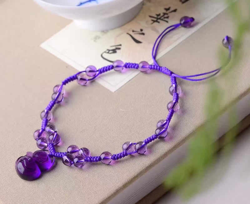 Vòng chân Amethyst tự nhiên Màu hồng pha lê Opal Nhỏ Fox Vòng tay dệt kim Phụ nữ Wang Taohua - Vòng chân cửa hàng phụ kiện