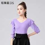 国标摩登舞上衣女V领交谊舞新款舞服 拉丁舞练功服连体吉特巴舞服