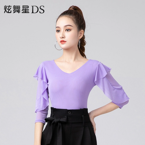 国标摩登舞上衣女V领交谊舞新款舞服 拉丁舞练功服连体吉特巴舞服