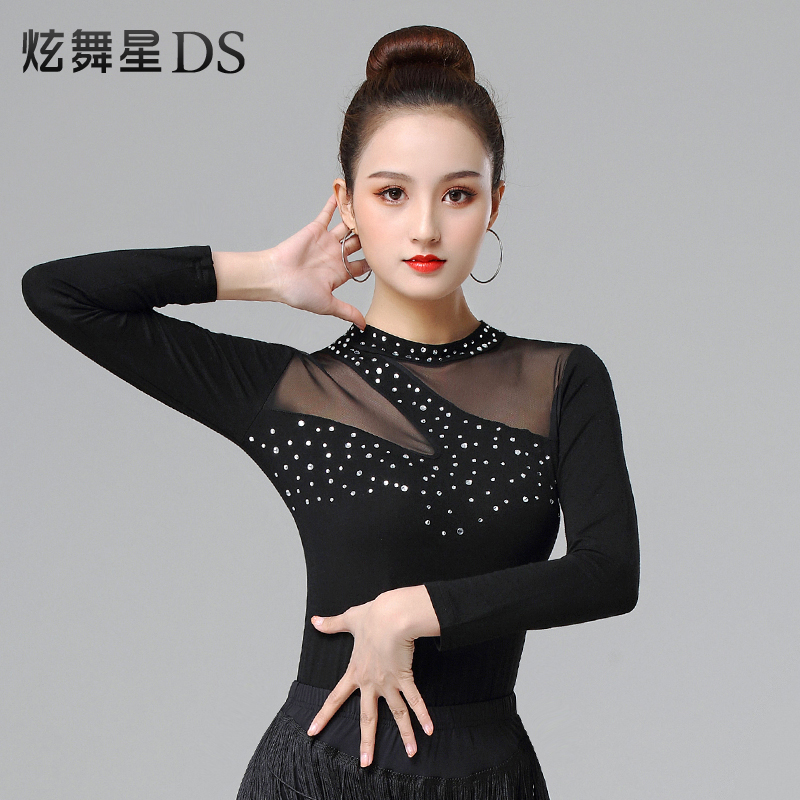 Latin dance clothes top female adult new training clothes sexy performance clothes mesh social dance clothes dancing clothes