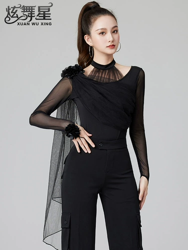 Высококачественный сетчатый комбинезон с длинными рукавами для вальса, тренировочная одежда для латинских танцев, новая одежда для соревнований по современным танцам