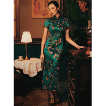 Miss four silk cheongsam mulberry silk high-end old Shanghai long temperament Chinese style fat mm large size Thin Thin