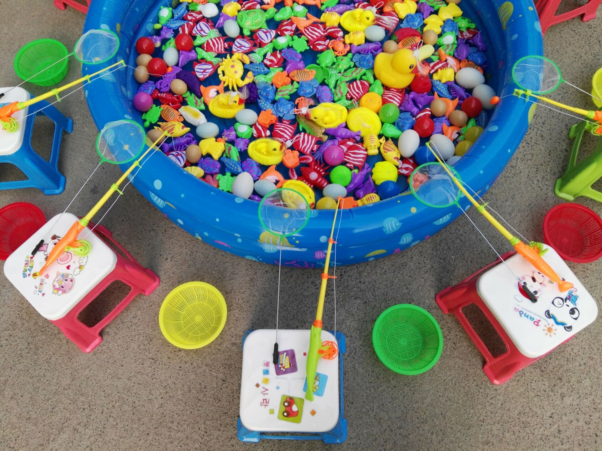 Children's baby fishing toy pool set square night market business stall