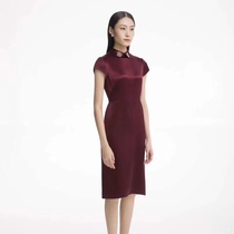 Price Inquiry Shopping mall specializes in triacetate cheongsam lapel dress beaded short-sleeved burgundy wedding banquet for mother